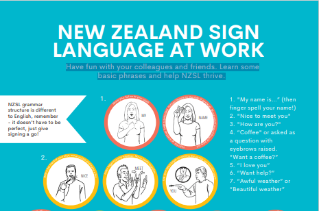 Free resource: NZ Sign Language At Work poster for download